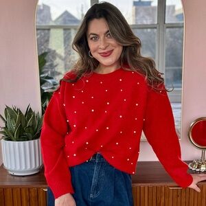 Cupshe Red Sweater with White Polka Dots